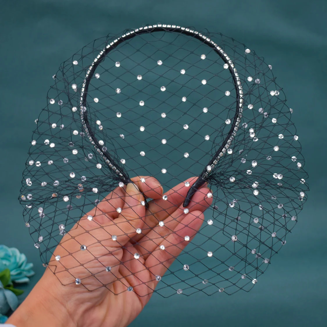 Charming Black & White Bridal Birdcage Veil Headband I'm Getting Married.