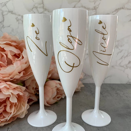 White Champagne Flute Personalised  - Bridal Party Gift I'm Getting Married.