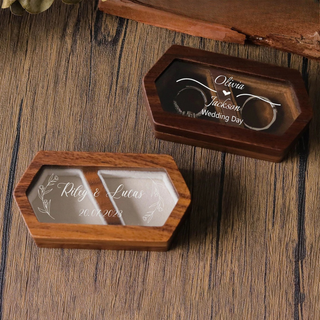 Personalised Walnut Wooden Ring Box I'm Getting Married.