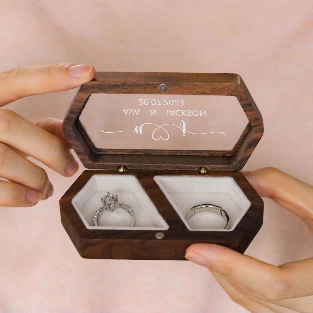 Personalised Walnut Wooden Ring Box I'm Getting Married.