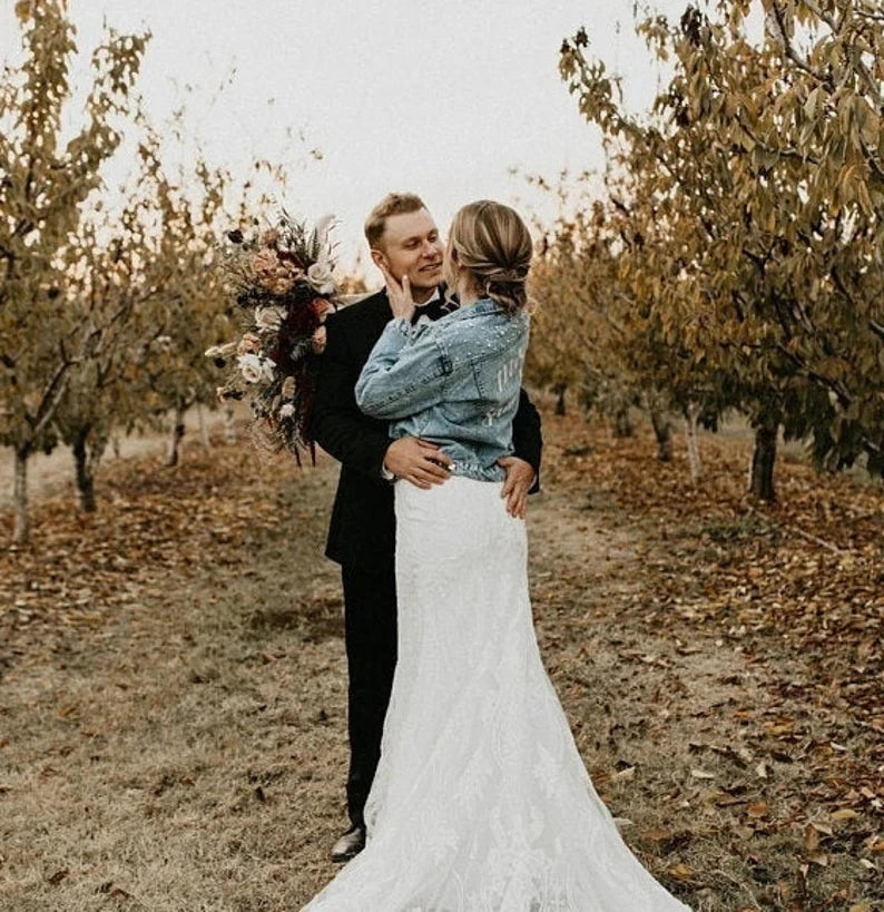 Personalised Pearl Denim Jacket I'm Getting Married.
