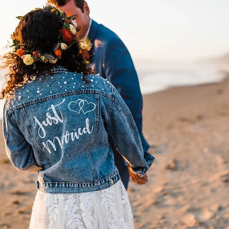 Personalised Pearl Denim Jacket I'm Getting Married.