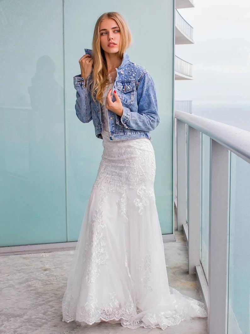 Personalised Pearl Denim Jacket I'm Getting Married.
