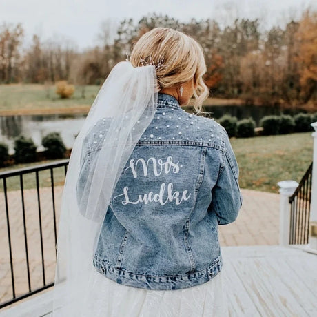 Personalised Pearl Denim Jacket I'm Getting Married.