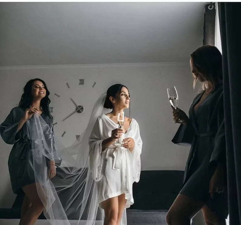 Lace Sleeve Silk Bride Wedding Robe I'm Getting Married.