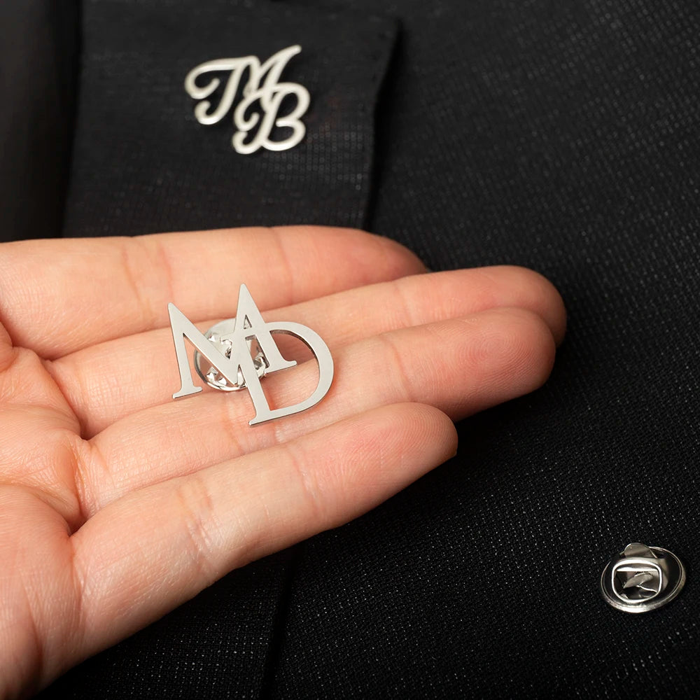 Personalised Stainless Steel Groom Initials Lapel Brooch I'm Getting Married.