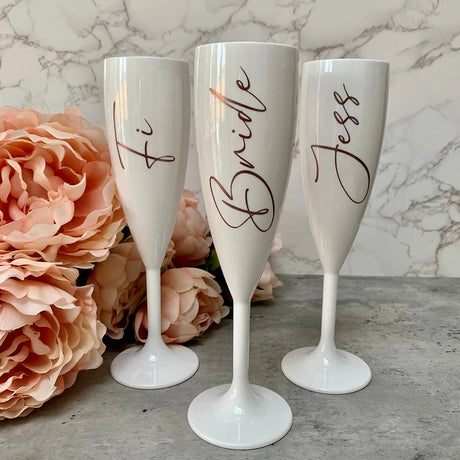 White Champagne Flute Personalised  - Bridal Party Gift I'm Getting Married.