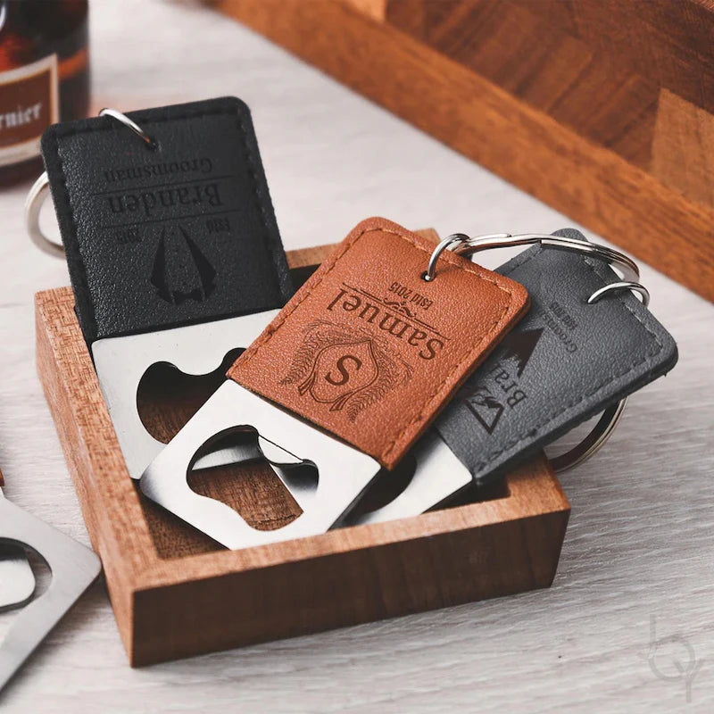 Personalised Groomsmen Leather Bottle Opener Keychain I'm Getting Married.