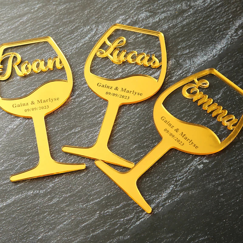 Personalised Wooden Wine Glass Place Cards I'm Getting Married.