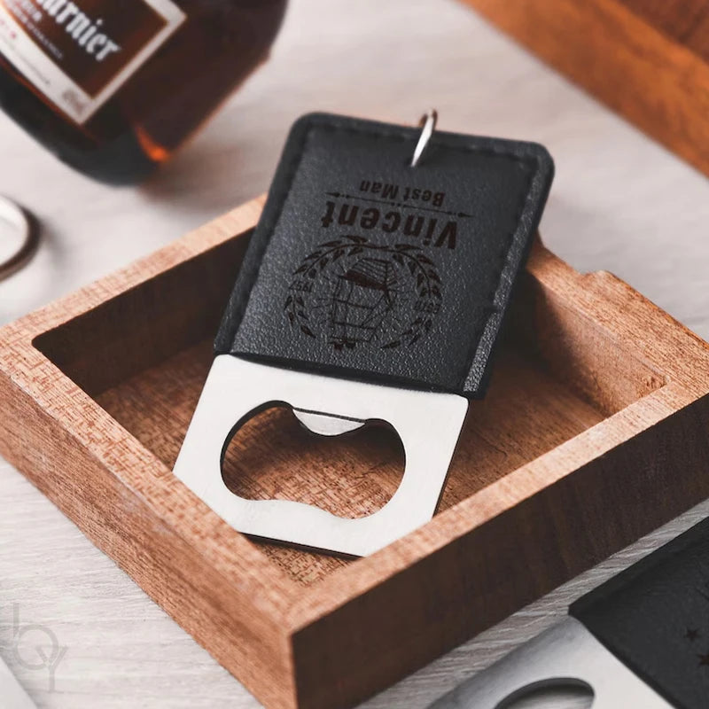 Personalised Groomsmen Leather Bottle Opener Keychain I'm Getting Married.