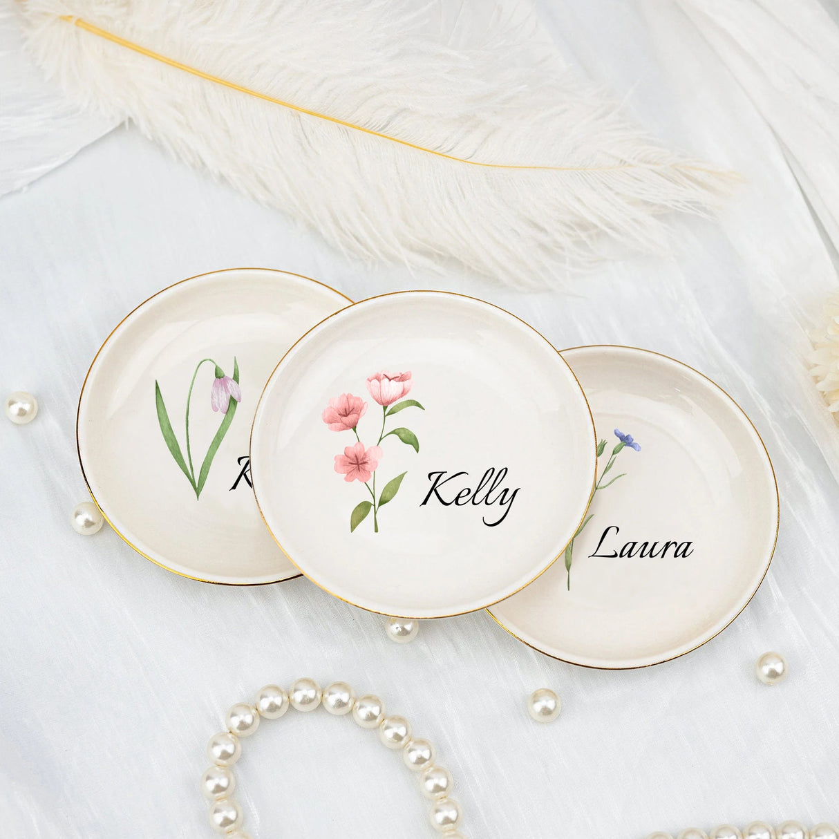 Wedding Ring Bowl with Flowers and Personalised I'm Getting Married.