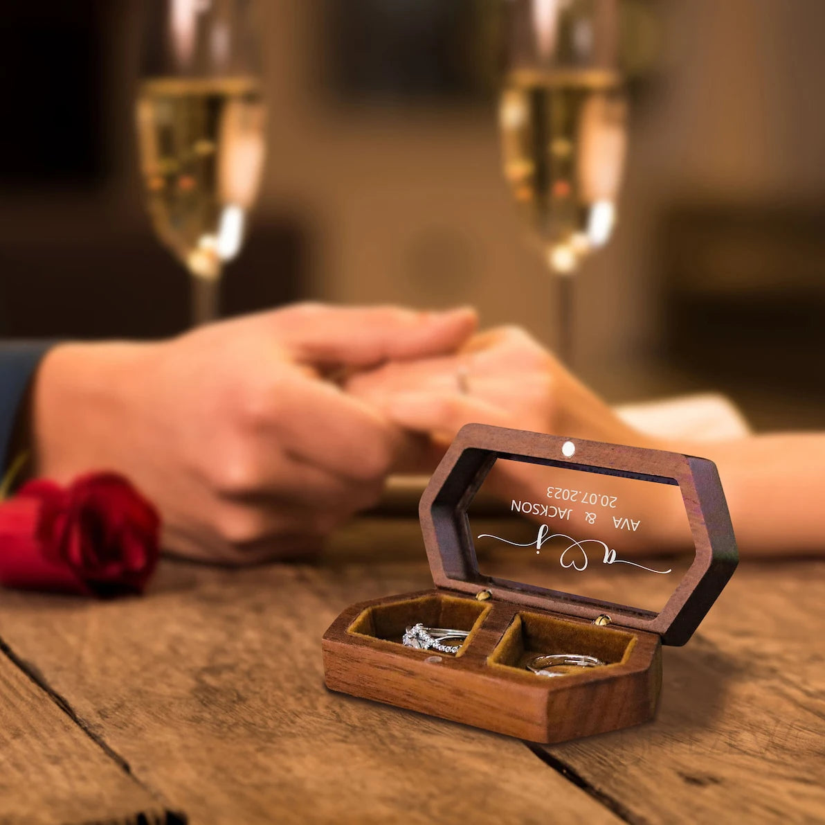 Personalised Walnut Wooden Ring Box I'm Getting Married.