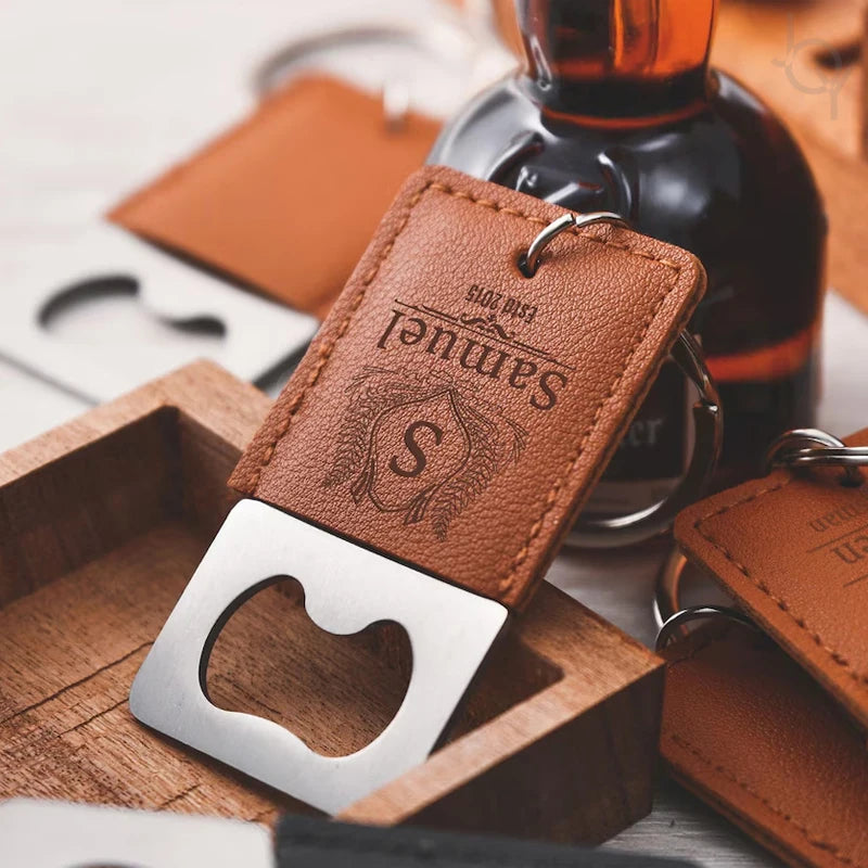 Personalised Groomsmen Leather Bottle Opener Keychain I'm Getting Married.