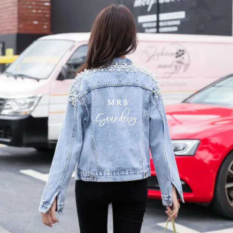 Personalised Luxe Peal Denim Jacket I'm Getting Married.