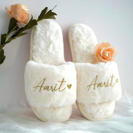 Personalised Plush Bridesmaid and Bride Slippers I'm Getting Married.
