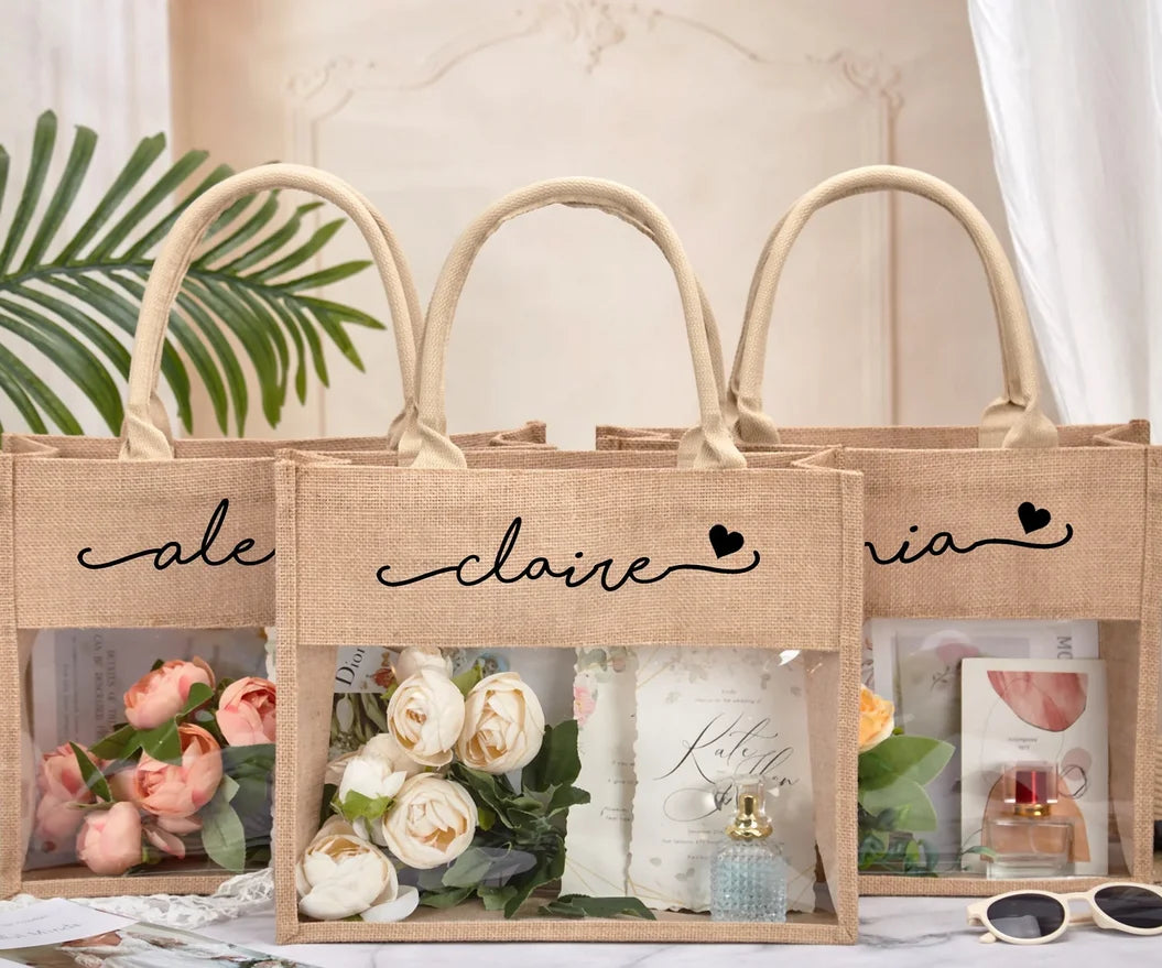 Personalised Burlap Bridesmaid Beach Tote Bag I'm Getting Married.