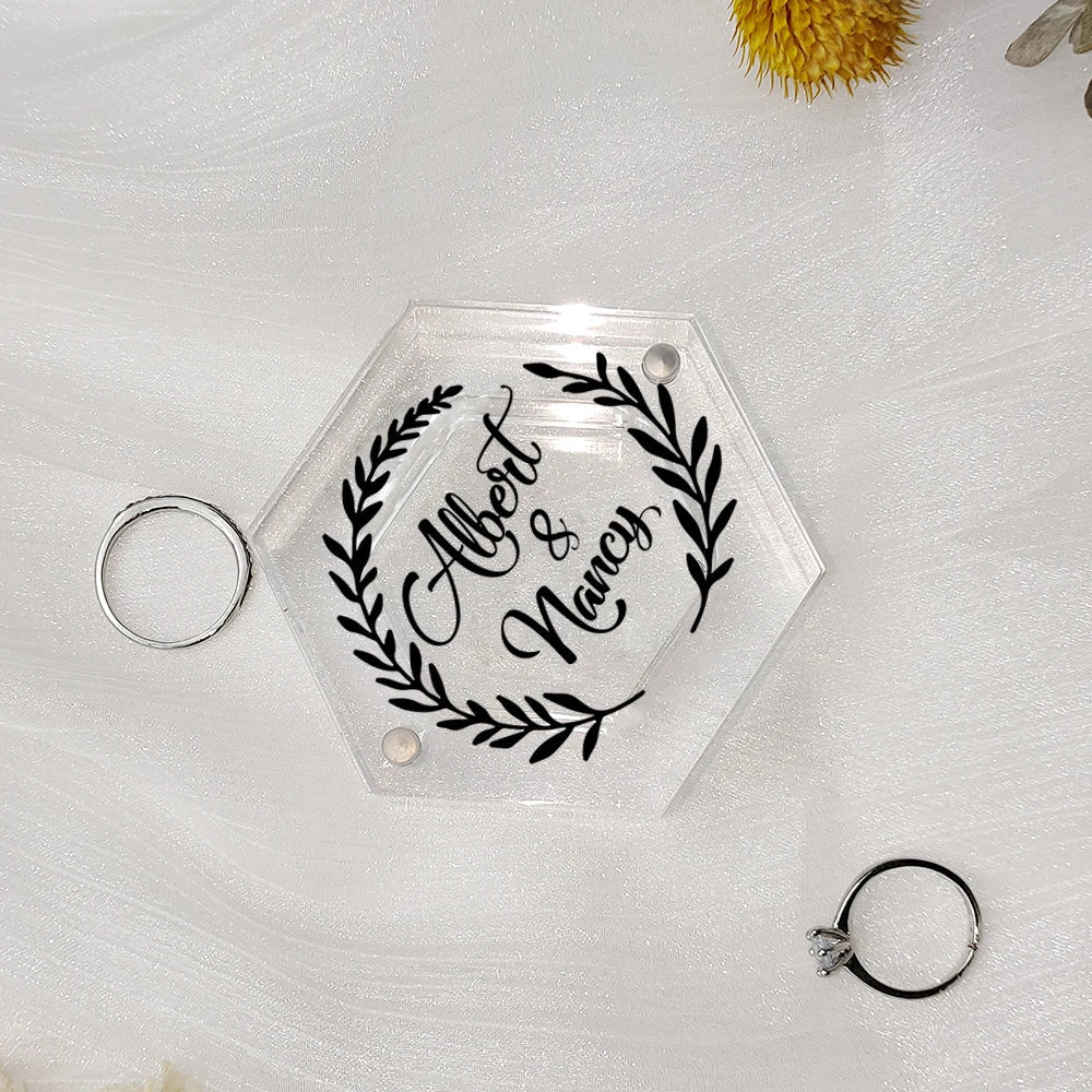 Personalised Clear Acrylic Hexagon Wedding Ring Box I'm Getting Married.