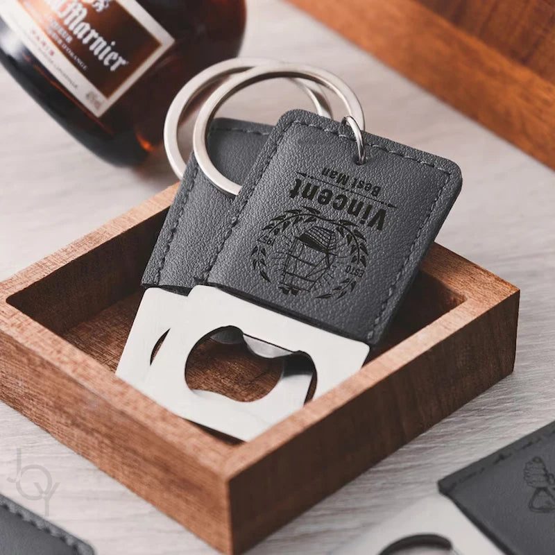 Personalised Groomsmen Leather Bottle Opener Keychain I'm Getting Married.