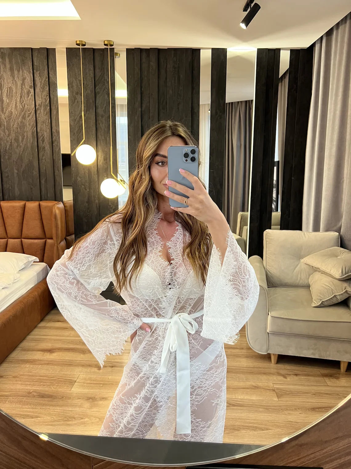 Luxury Bridal Lace Sleeve Robe – Long White Silk Dressing Gown I'm Getting Married.