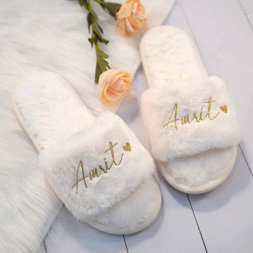 Personalised Plush Bridesmaid and Bride Slippers I'm Getting Married.