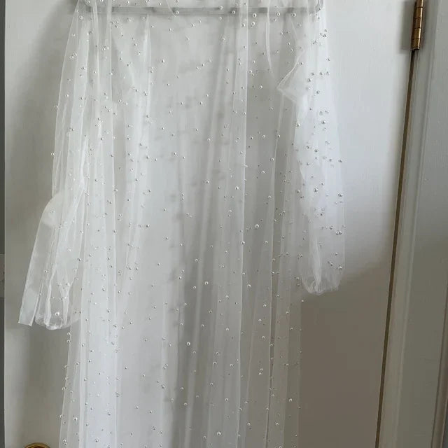 White Boudoir Pearl Robe Long Silk Robe for Wedding Day I'm Getting Married.