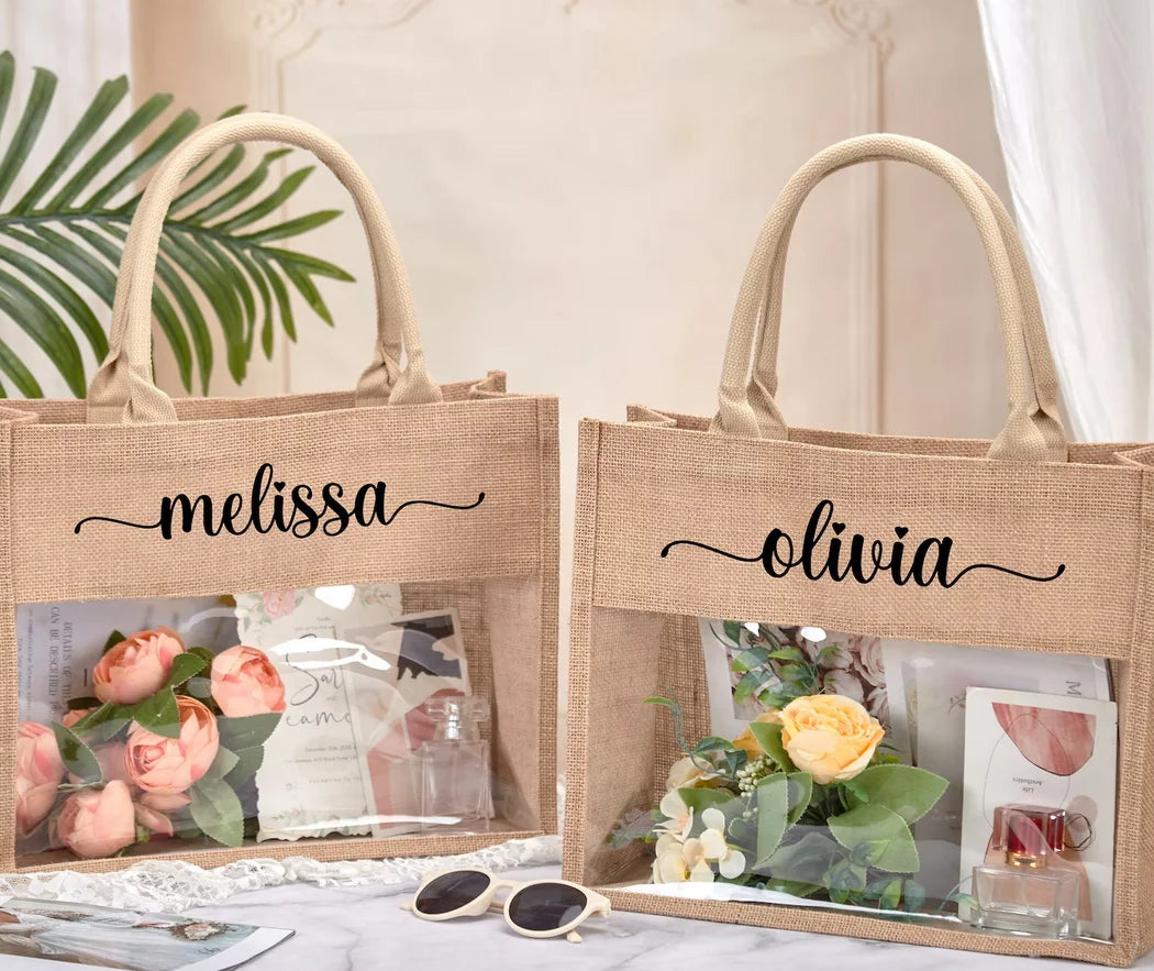 Personalised Burlap Bridesmaid Beach Tote Bag I'm Getting Married.