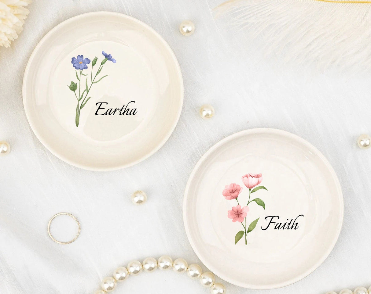 Wedding Ring Bowl with Flowers and Personalised I'm Getting Married.