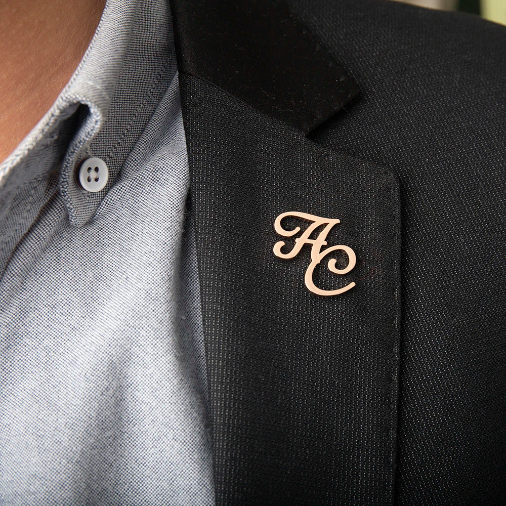 Personalised Stainless Steel Groom Initials Lapel Brooch I'm Getting Married.