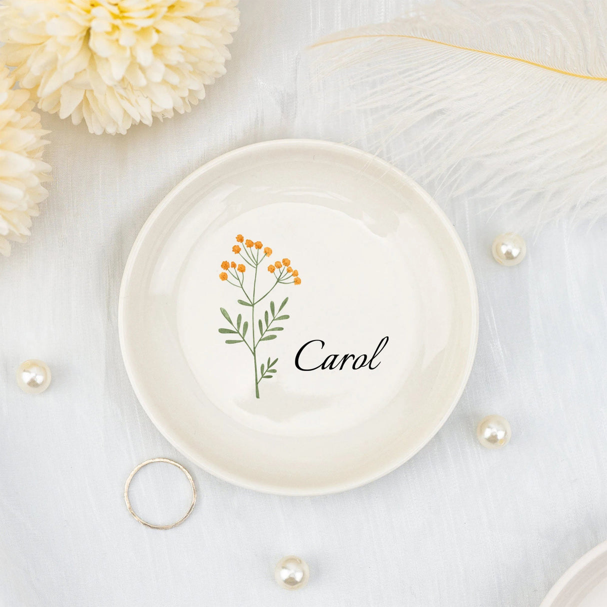 Wedding Ring Bowl with Flowers and Personalised I'm Getting Married.