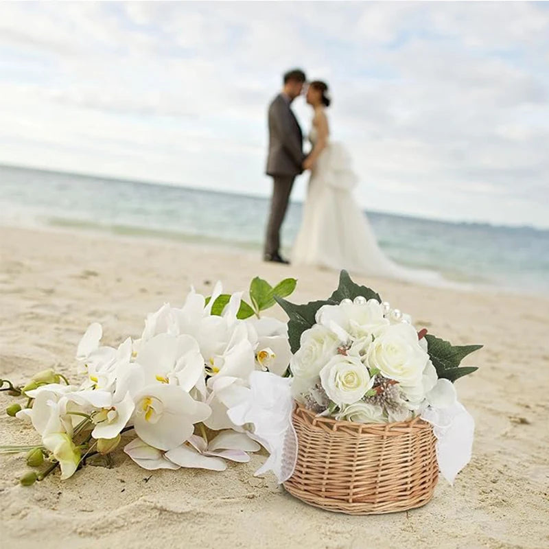 Wicker Rattan Flower Child Basket with Pearl Handle I'm Getting Married.