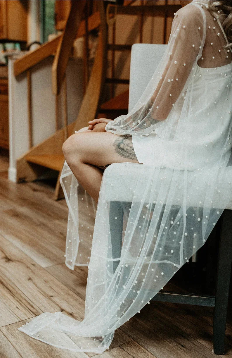 White Boudoir Pearl Robe Long Silk Robe for Wedding Day I'm Getting Married.