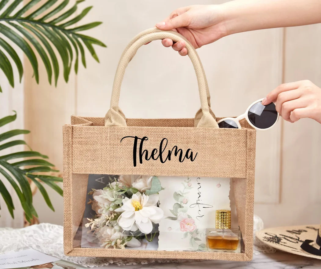 Personalised Burlap Bridesmaid Beach Tote Bag I'm Getting Married.