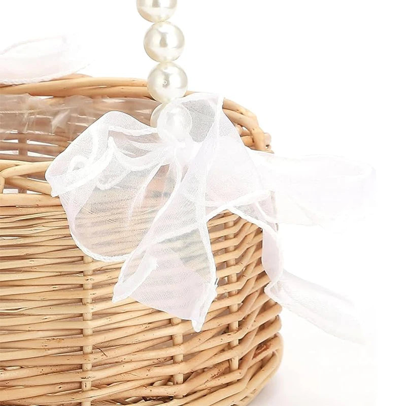Wicker Rattan Flower Child Basket with Pearl Handle I'm Getting Married.