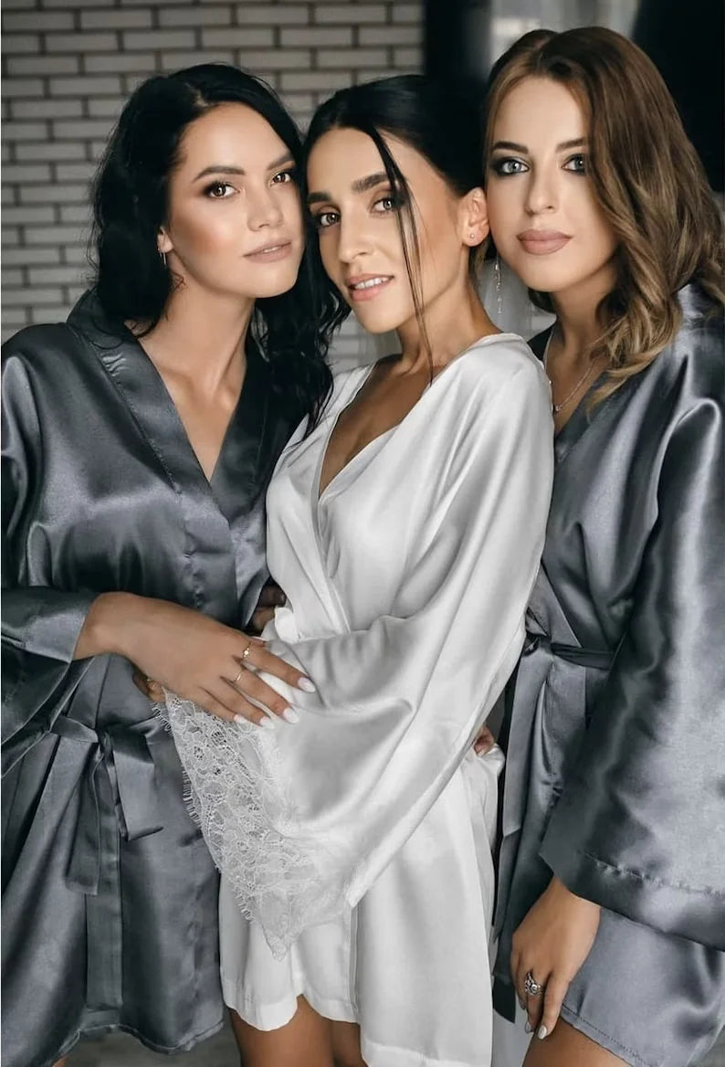 Lace Sleeve Silk Bride Wedding Robe I'm Getting Married.