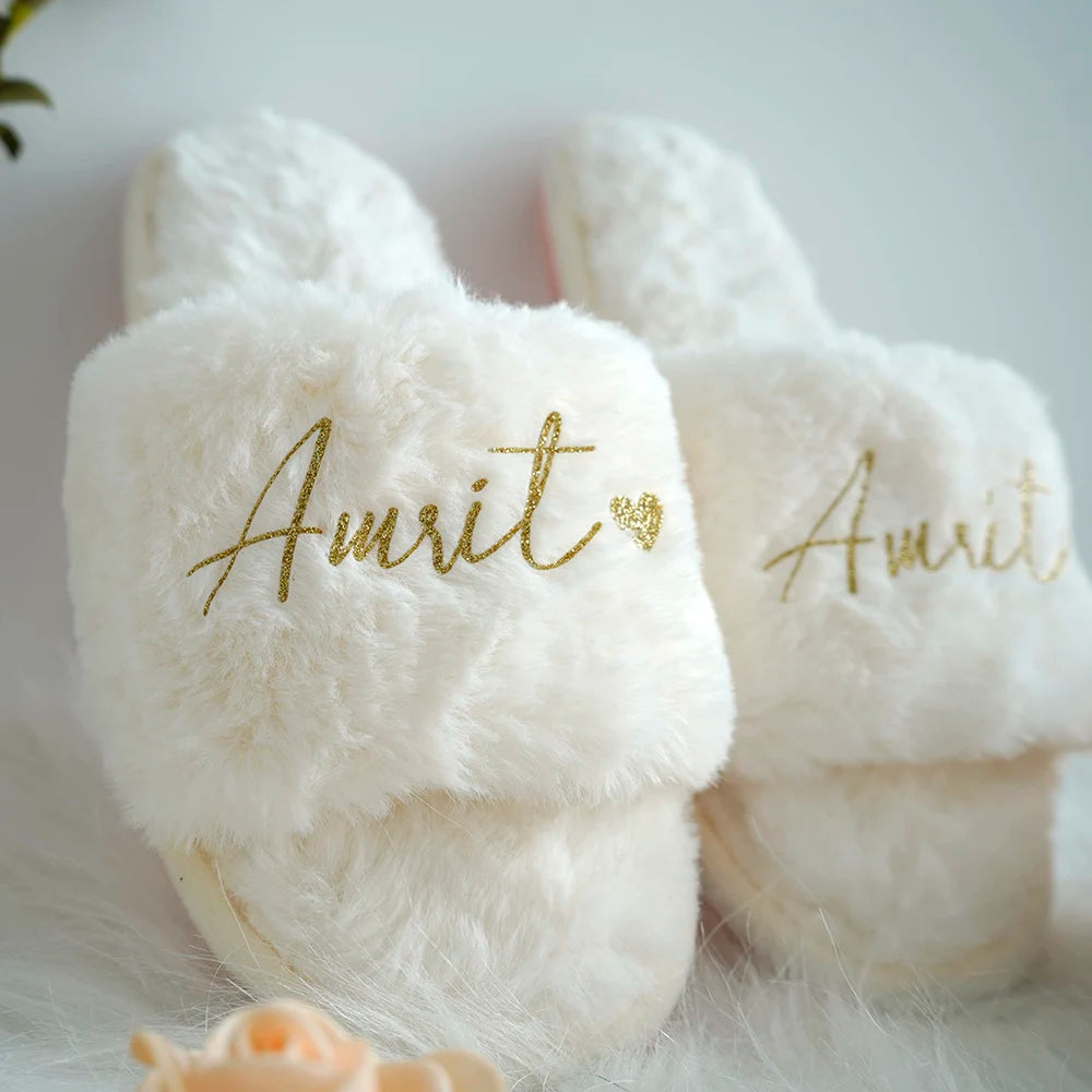 Personalised Plush Bridesmaid and Bride Slippers I'm Getting Married.