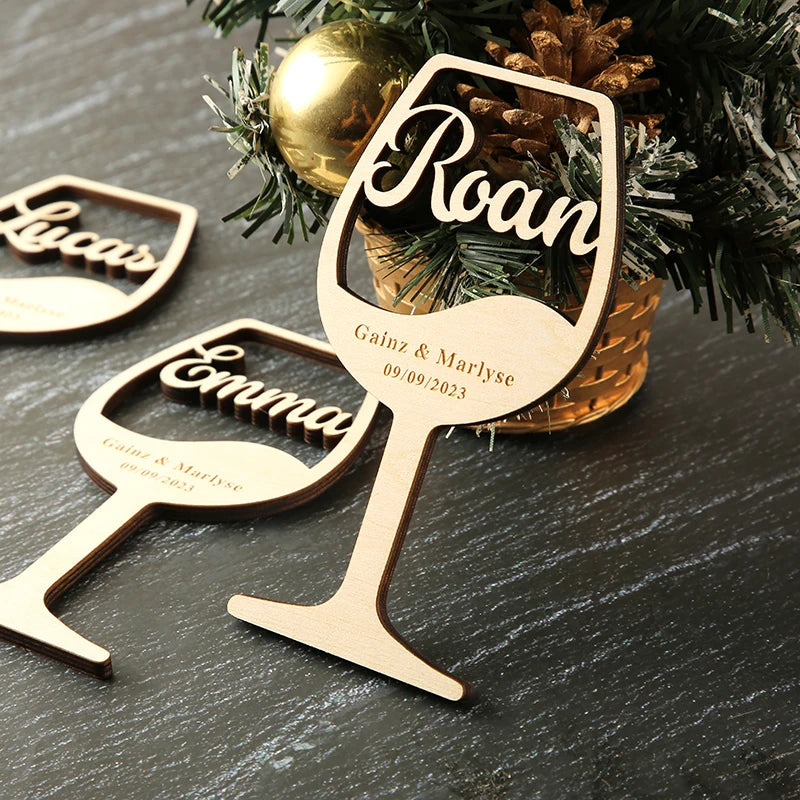 Personalised Wooden Wine Glass Place Cards I'm Getting Married.