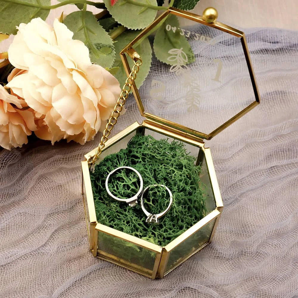 Personalised Glass Hexagon Bridal Ring Box I'm Getting Married.
