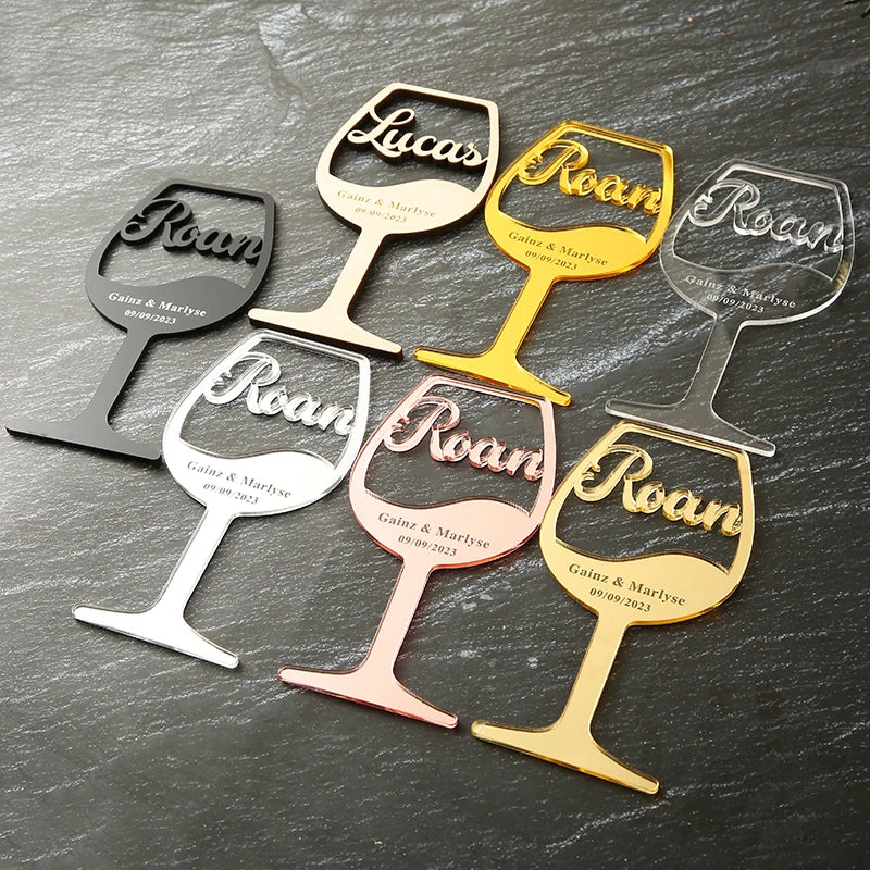 Personalised Wooden Wine Glass Place Cards I'm Getting Married.