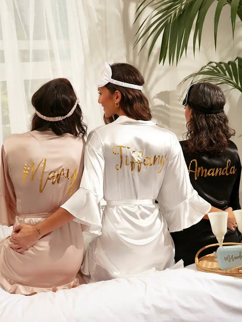 Personalised Silk Ruffle Robe for Wedding Day Brides & Bridesmaids I'm Getting Married.