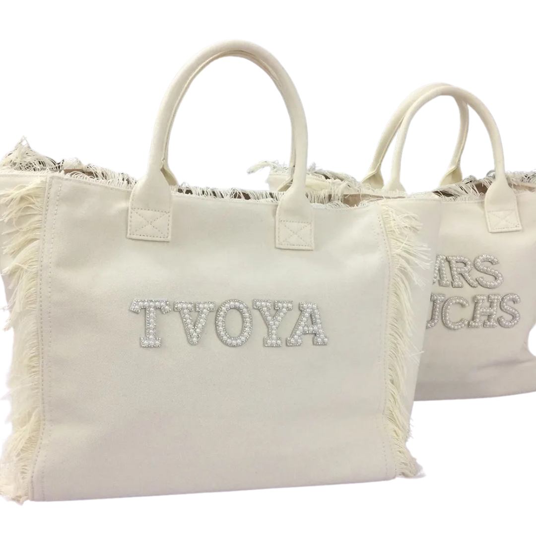 Personalised Bride Tote with Rhinestone Pearl Letters I'm Getting Married.
