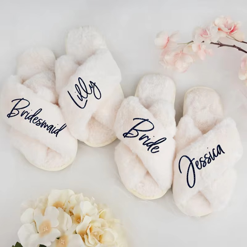 Personalised Fluffy Slippers for Bride & Bridesmaids I'm Getting Married.
