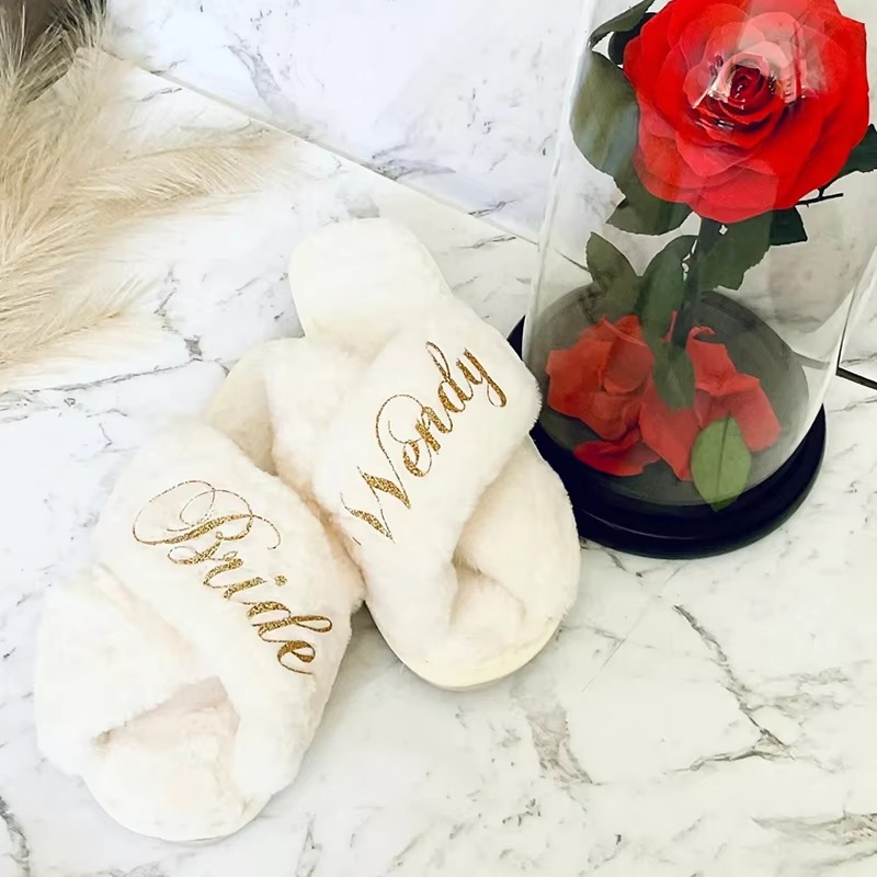 Personalised Fluffy Slippers for Bride & Bridesmaids I'm Getting Married.