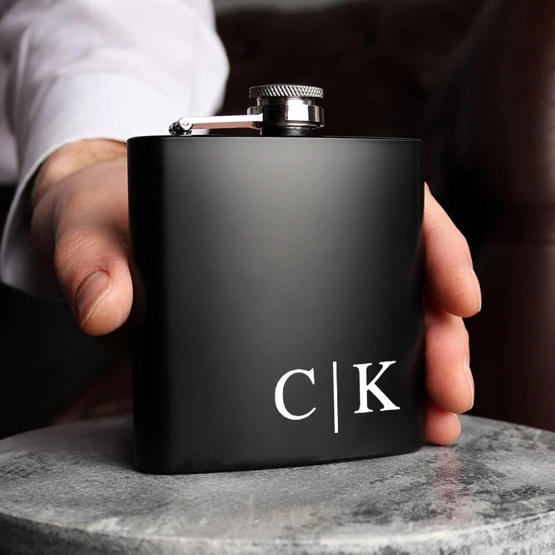 Personalised Groomsmen Black Hip Flask Set I'm Getting Married.