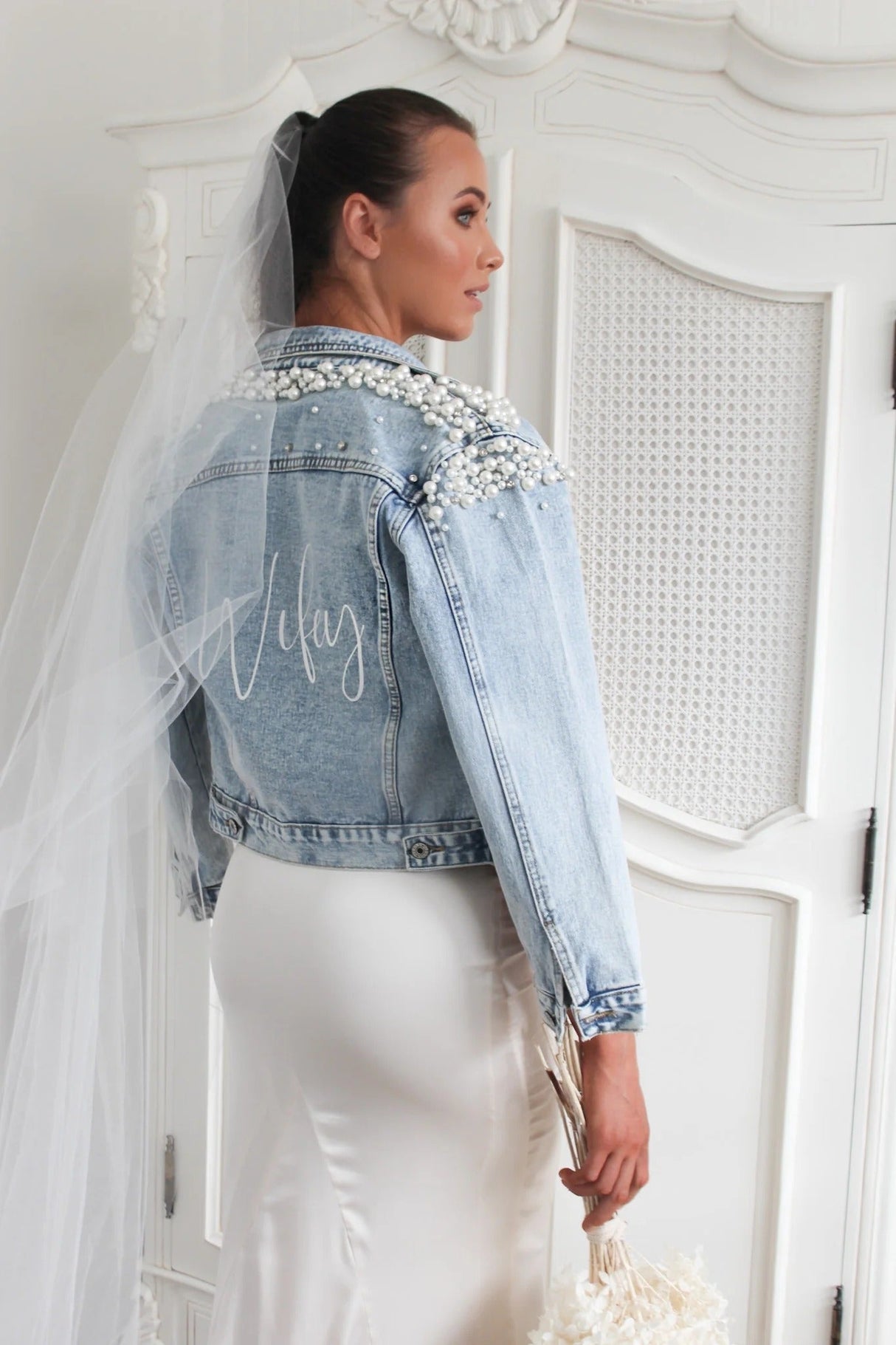 Personalised Luxe Peal Denim Jacket I'm Getting Married.