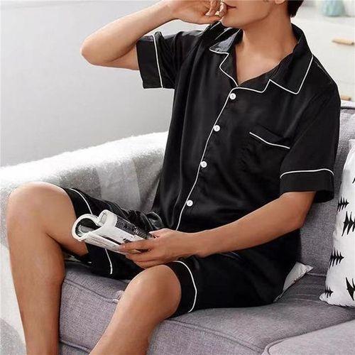 Men's Satin Pyjama Short Sleeve Set in Navy Blue or Black I'm Getting Married.