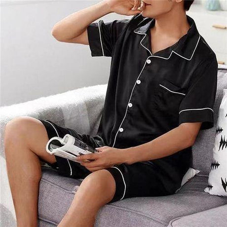 Men's Satin Pyjama Short Sleeve Set in Navy Blue or Black I'm Getting Married.