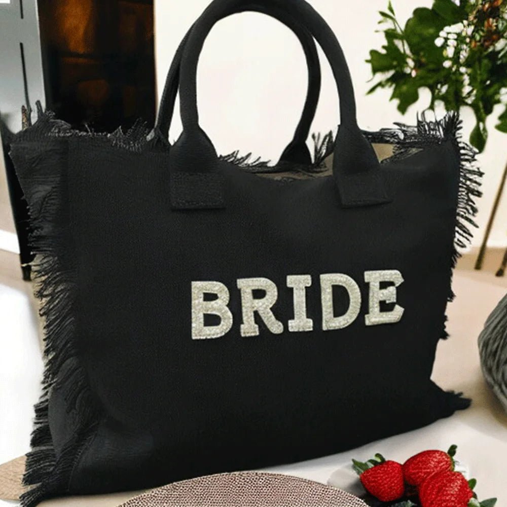 Personalised Bride Tote with Rhinestone Pearl Letters I'm Getting Married.