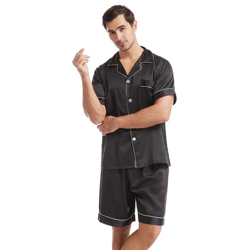 Men's Satin Pyjama Short Sleeve Set in Navy Blue or Black I'm Getting Married.