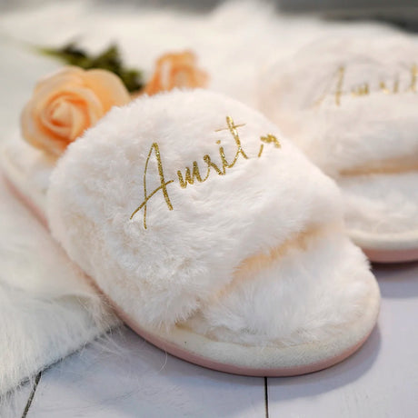 Personalised Plush Bridesmaid and Bride Slippers I'm Getting Married.
