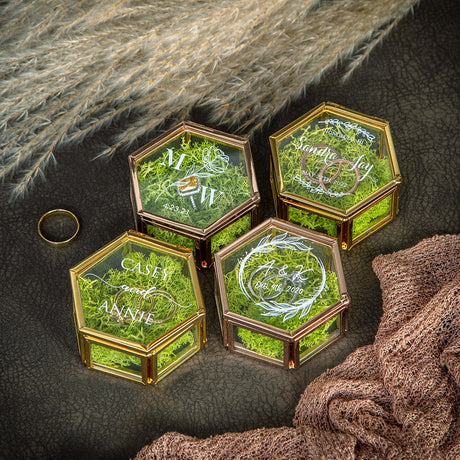 Personalised Glass Hexagon Bridal Ring Box I'm Getting Married.